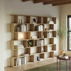 Garnero Arredamenti Librerie Ufficio|Librerie-Libreria da parete 240x192h cm moderna soggiorno chiaro Amira 3 Rovere