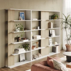 Garnero Arredamenti Librerie Ufficio|Librerie-Libreria da parete 270x180h cm moderna soggiorno rovere bianco Biblio Aline 3 Bianco Opaco - Rovere