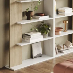 Garnero Arredamenti Librerie Ufficio|Librerie-Libreria da parete 270x180h cm moderna soggiorno rovere bianco Biblio Aline 3 Bianco Opaco - Rovere