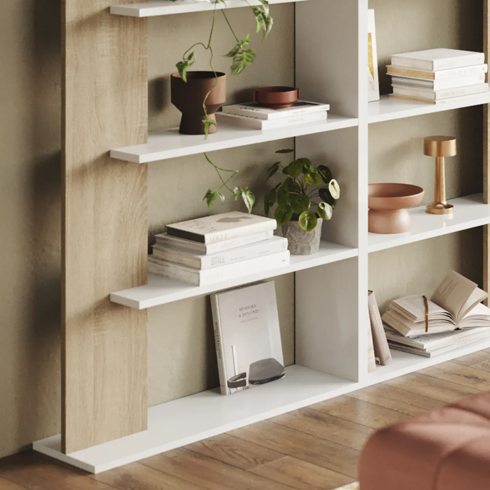 Garnero Arredamenti Librerie Ufficio|Librerie-Libreria da parete 270x180h cm moderna soggiorno rovere bianco Biblio Aline 3 Bianco Opaco - Rovere