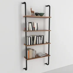 Garnero Arredamenti Librerie|Librerie-Libreria da parete 64x150h cm con ripiani industrial noce metallo nero Bering