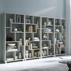 Garnero Arredamenti Librerie|Librerie-Libreria da parete 274x161h cm moderna soggiorno Eliza Cemento