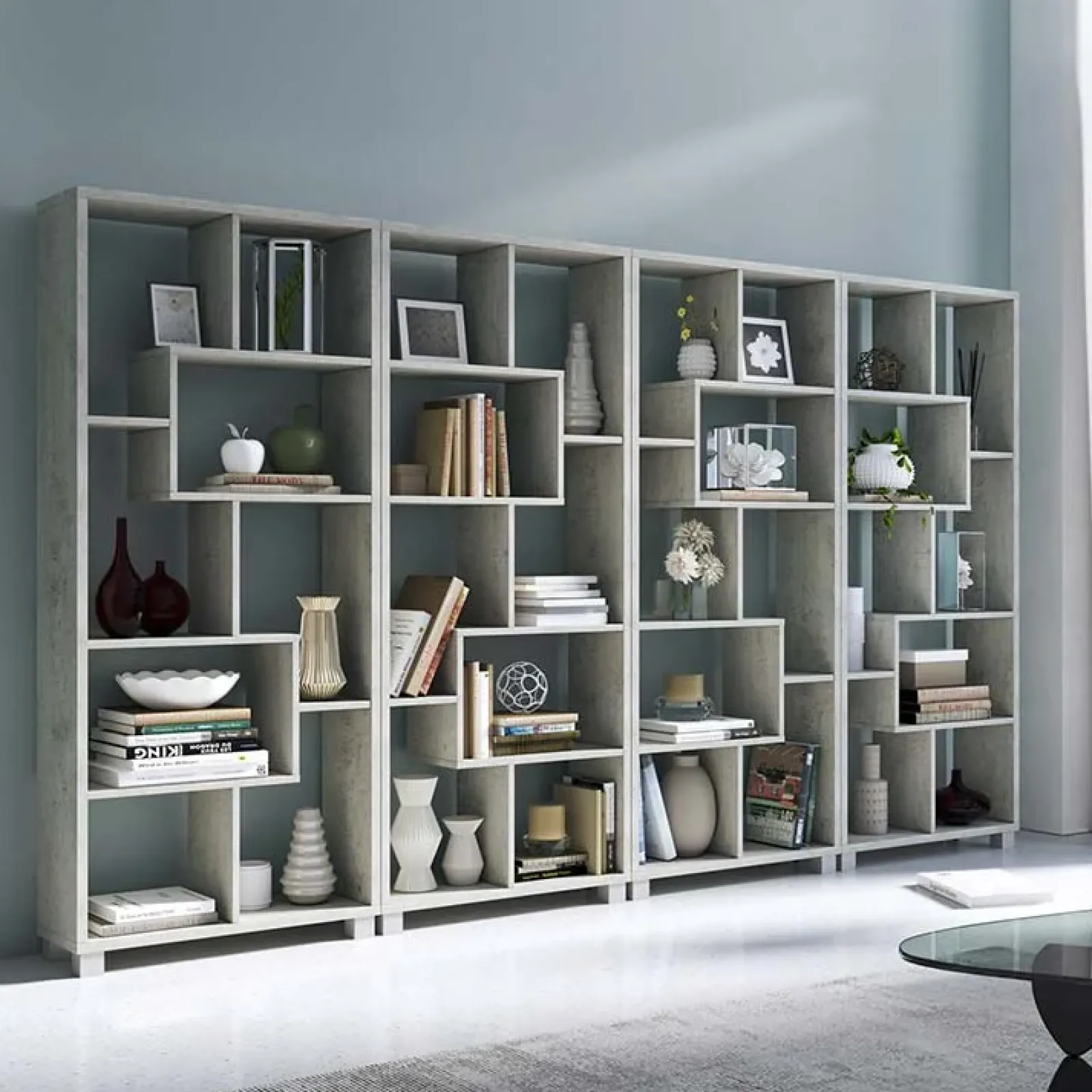 Garnero Arredamenti Librerie|Librerie-Libreria da parete 274x161h cm moderna soggiorno Eliza Cemento