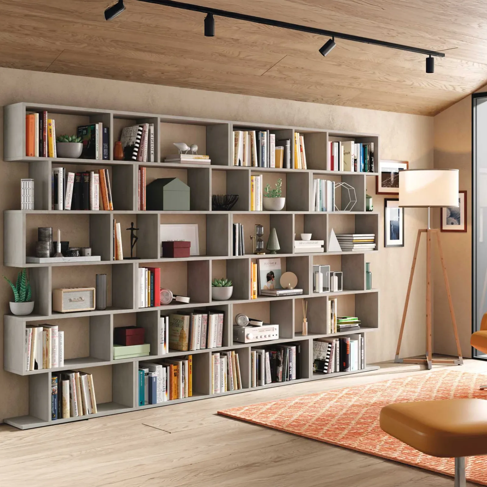 Garnero Arredamenti Librerie Ufficio|Librerie-Libreria da parete 320x192h cm moderna Amira Cemento