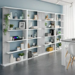 Garnero Arredamenti Librerie Ufficio|Librerie-Libreria da parete 360x180h cm soggiorno bianco opaco cemento Aline Bianco Opaco - Cemento