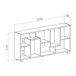 Garnero Arredamenti Librerie Ufficio|Librerie-Libreria orizzontale 156x74h cm moderna soggiorno multiposizione Eliza Bianco Frassinato