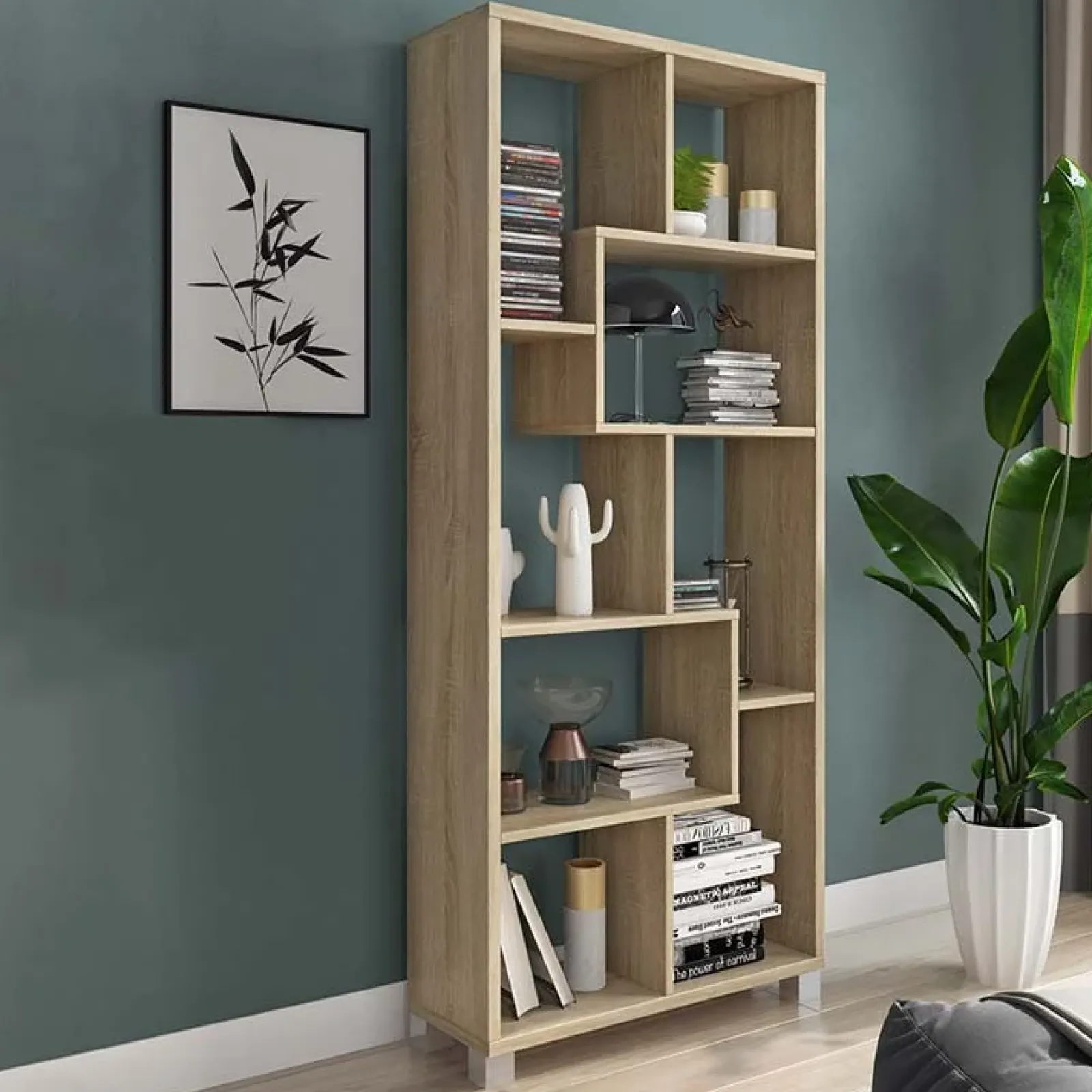 Garnero Arredamenti Librerie Ufficio|Librerie-Libreria orizzontale 156x74h cm moderna soggiorno multiposizione Eliza Rovere