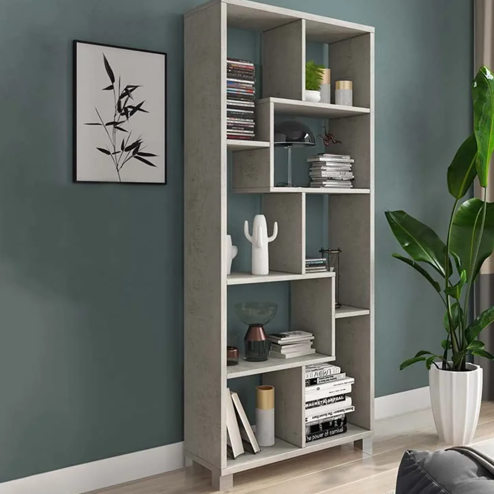 Garnero Arredamenti Librerie Ufficio|Librerie-Libreria orizzontale 156x74h cm moderna soggiorno multiposizione Eliza Cemento