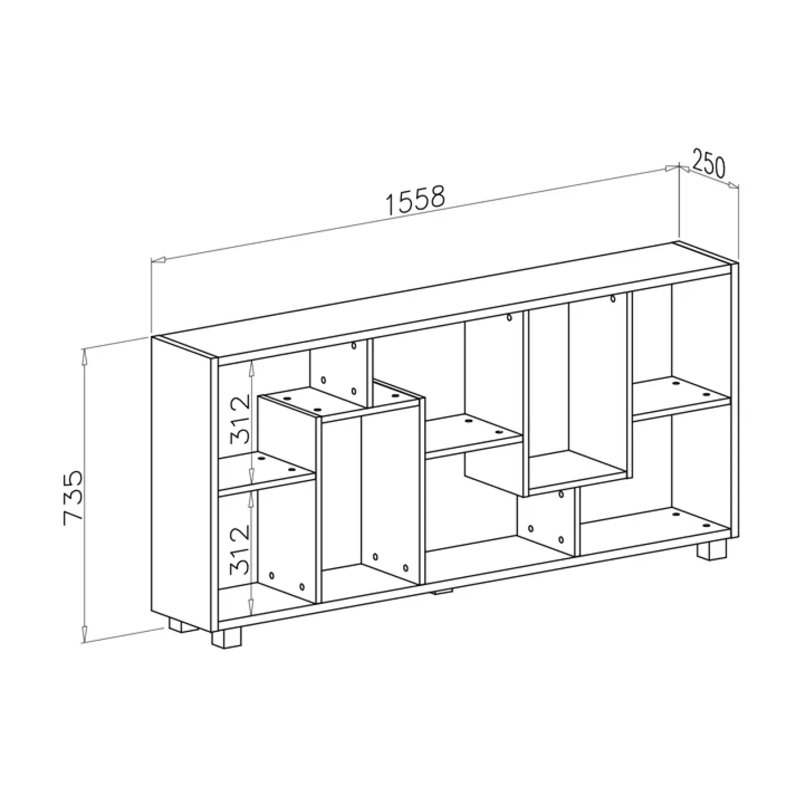 Garnero Arredamenti Librerie Ufficio|Librerie-Libreria orizzontale 156x74h cm moderna soggiorno multiposizione Eliza Cemento