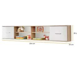 Garnero Arredamenti Librerie|Librerie-Libreria sospesa 204x39h cm moderna quercia sonoma bianco opaco Ciak