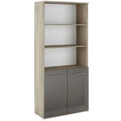 Garnero Arredamenti Librerie Ufficio|Librerie-Libreria ufficio 80x176 cm con 2 ante rovere antracite lucido Time E Rovere - Antracite