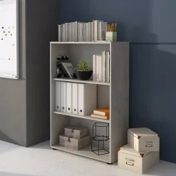 Garnero Arredamenti Librerie Ufficio|Librerie-Libreria ufficio 79x118h cm due ripiani moderna Woody Cemento