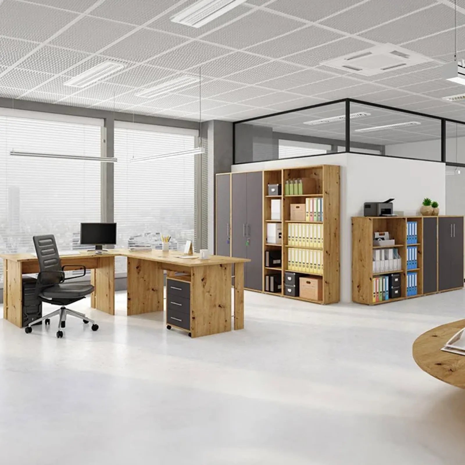 Garnero Arredamenti Librerie Ufficio|Librerie-Libreria ufficio 79x118h cm due ripiani moderna rovere Woody Rovere Rustico