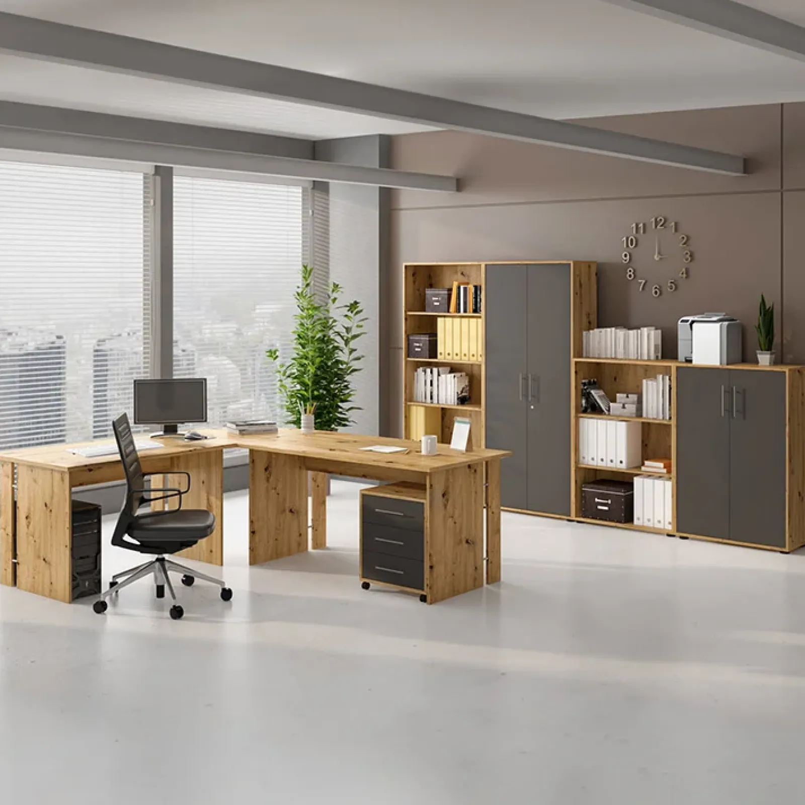 Garnero Arredamenti Librerie Ufficio|Librerie-Libreria ufficio 79x118h cm due ripiani moderna rovere Woody Rovere Rustico