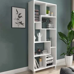 Garnero Arredamenti Librerie Ufficio|Librerie-Libreria verticale 69x161h cm reversibile moderna Eliza Bianco Frassinato