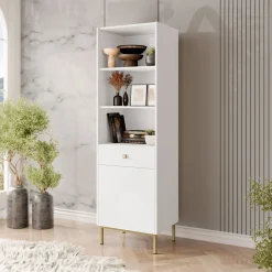 Garnero Arredamenti Librerie|Librerie-Libreria 54x180h cm 1 anta 1 cassetto 3 vani Giuggiola Bianco Opaco