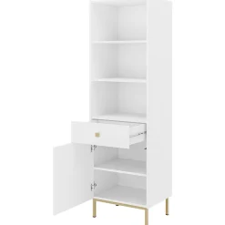 Garnero Arredamenti Librerie|Librerie-Libreria 54x180h cm 1 anta 1 cassetto 3 vani Giuggiola Bianco Opaco