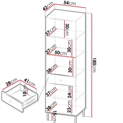 Garnero Arredamenti Librerie|Librerie-Libreria 54x180h cm 1 anta 1 cassetto 3 vani Giuggiola Bianco Opaco