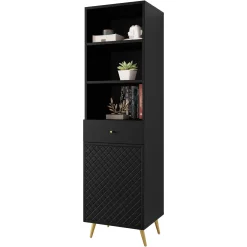 Garnero Arredamenti Librerie|Librerie-Libreria 50x177h cm 1 anta 3 vani 1 cassetto con frontali decorati nero Simona Nero Opaco