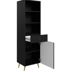 Garnero Arredamenti Librerie|Librerie-Libreria 50x177h cm 1 anta 3 vani 1 cassetto con frontali decorati nero Simona Nero Opaco