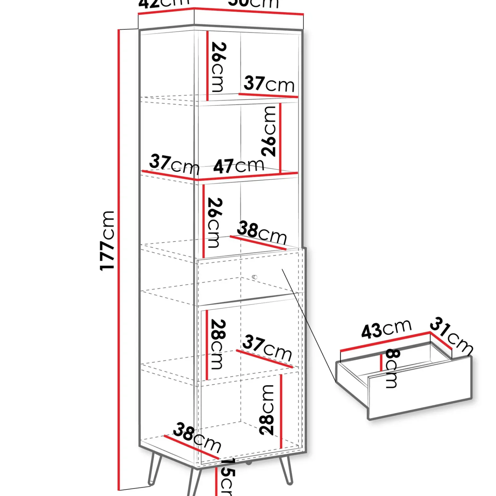 Garnero Arredamenti Librerie|Librerie-Libreria 50x177h cm 1 anta 3 vani 1 cassetto con frontali decorati nero Simona Nero Opaco