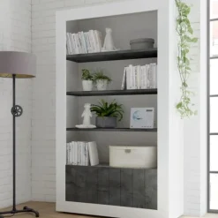 Garnero Arredamenti Librerie|Librerie-Libreria 110x190h cm 2 ante con ripiani moderna bianco lucido ossido Florena Ossido - Bianco Lucido