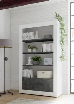 Garnero Arredamenti Librerie|Librerie-Libreria 110x190h cm 2 ante con ripiani moderna bianco lucido ossido Florena Ossido - Bianco Lucido