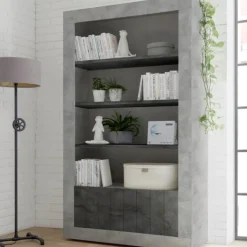 Garnero Arredamenti Librerie|Librerie-Libreria 110x190h cm 2 ante con ripiani cemento ossido Florena Ossido - Cemento
