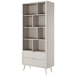 Garnero Arredamenti Librerie|Librerie-Libreria 88x194h cm 2 cassetti 8 vani a giorno cannettato Ramis Beige