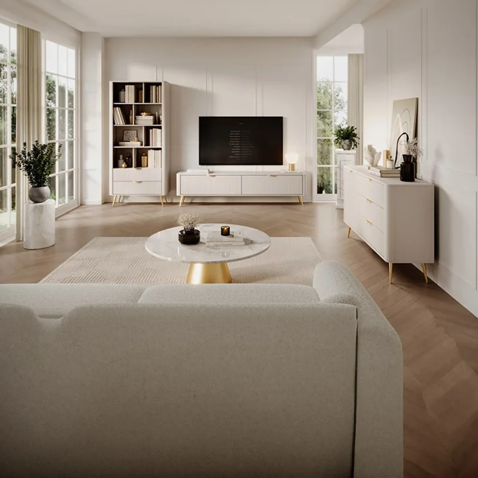 Garnero Arredamenti Librerie|Librerie-Libreria 88x194h cm 2 cassetti 8 vani a giorno cannettato Ramis Beige