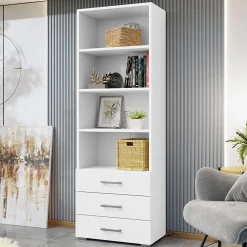 Garnero Arredamenti Librerie Ufficio|Librerie-Libreria 63x190h cm 3 cassetti design moderno bianco Pastello