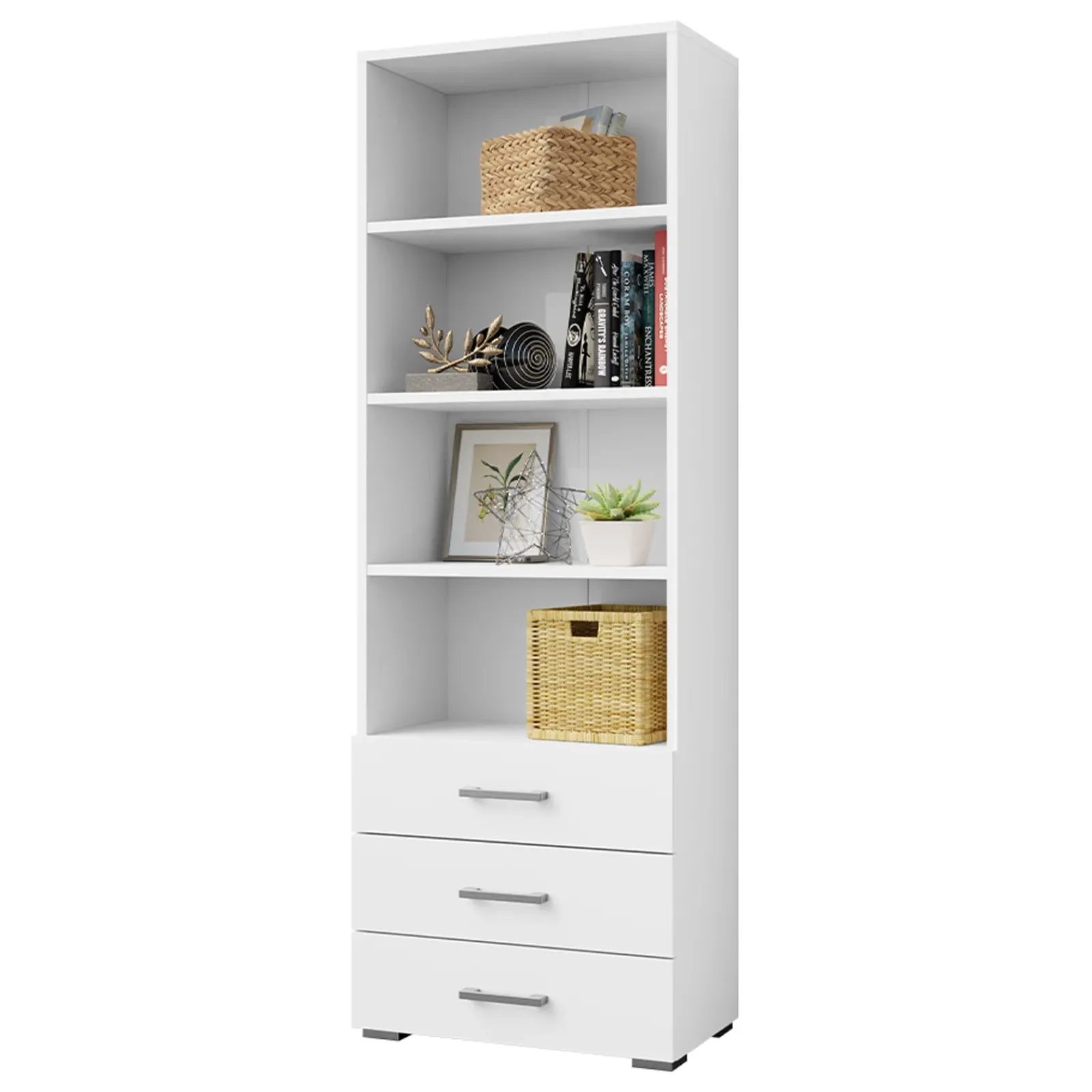 Garnero Arredamenti Librerie Ufficio|Librerie-Libreria 63x190h cm 3 cassetti design moderno bianco Pastello