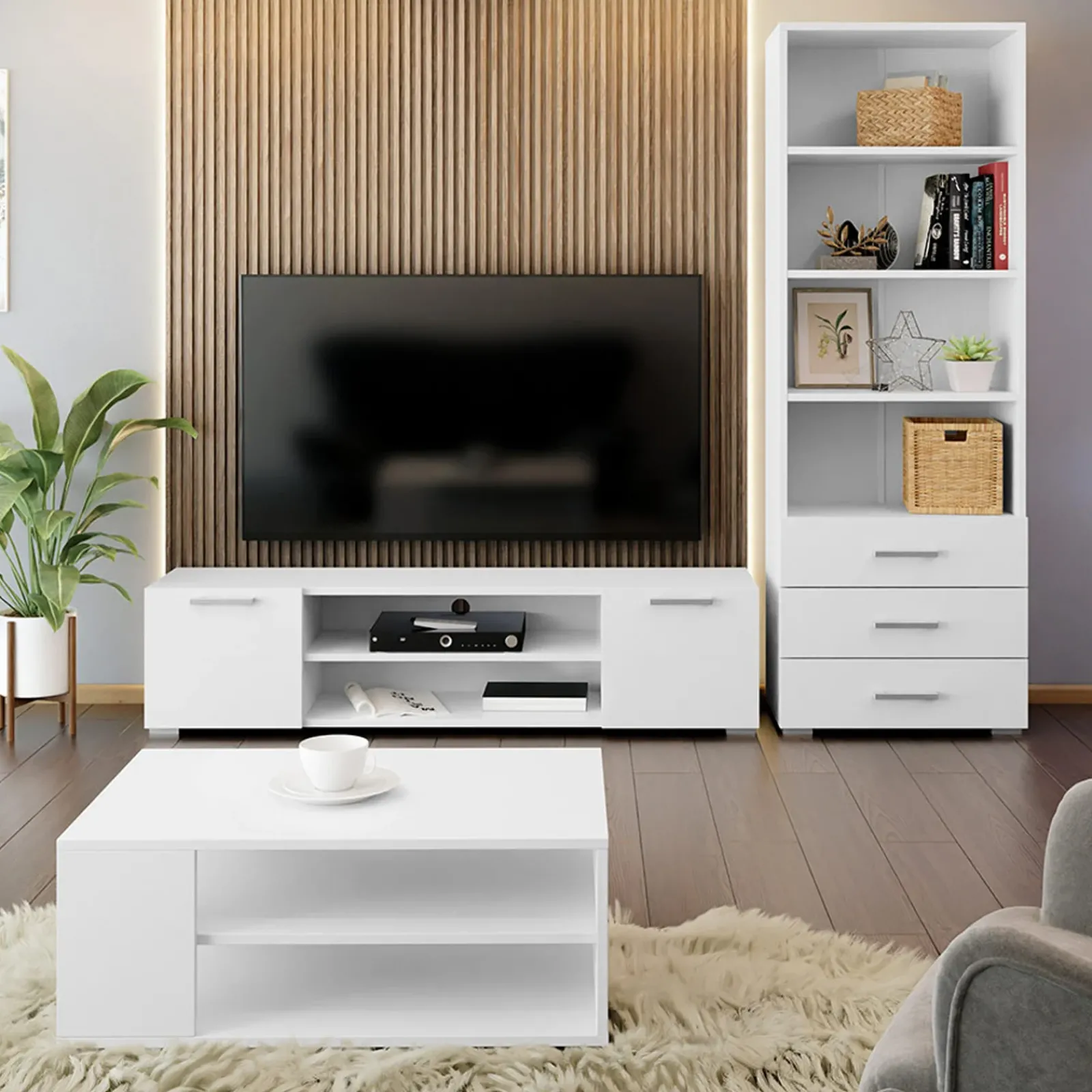 Garnero Arredamenti Librerie Ufficio|Librerie-Libreria 63x190h cm 3 cassetti design moderno bianco Pastello