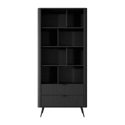 Garnero Arredamenti Librerie|Librerie-Libreria 88x194h cm 2 cassetti 8 vani a giorno cannettato Ramis Nero Opaco