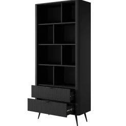 Garnero Arredamenti Librerie|Librerie-Libreria 88x194h cm 2 cassetti 8 vani a giorno cannettato Ramis Nero Opaco