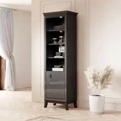 Garnero Arredamenti Librerie Ufficio|Librerie-Libreria 66x207h cm 4  ripiani moderna antracite lucido rovere scuro Umag Antracite - Wengè