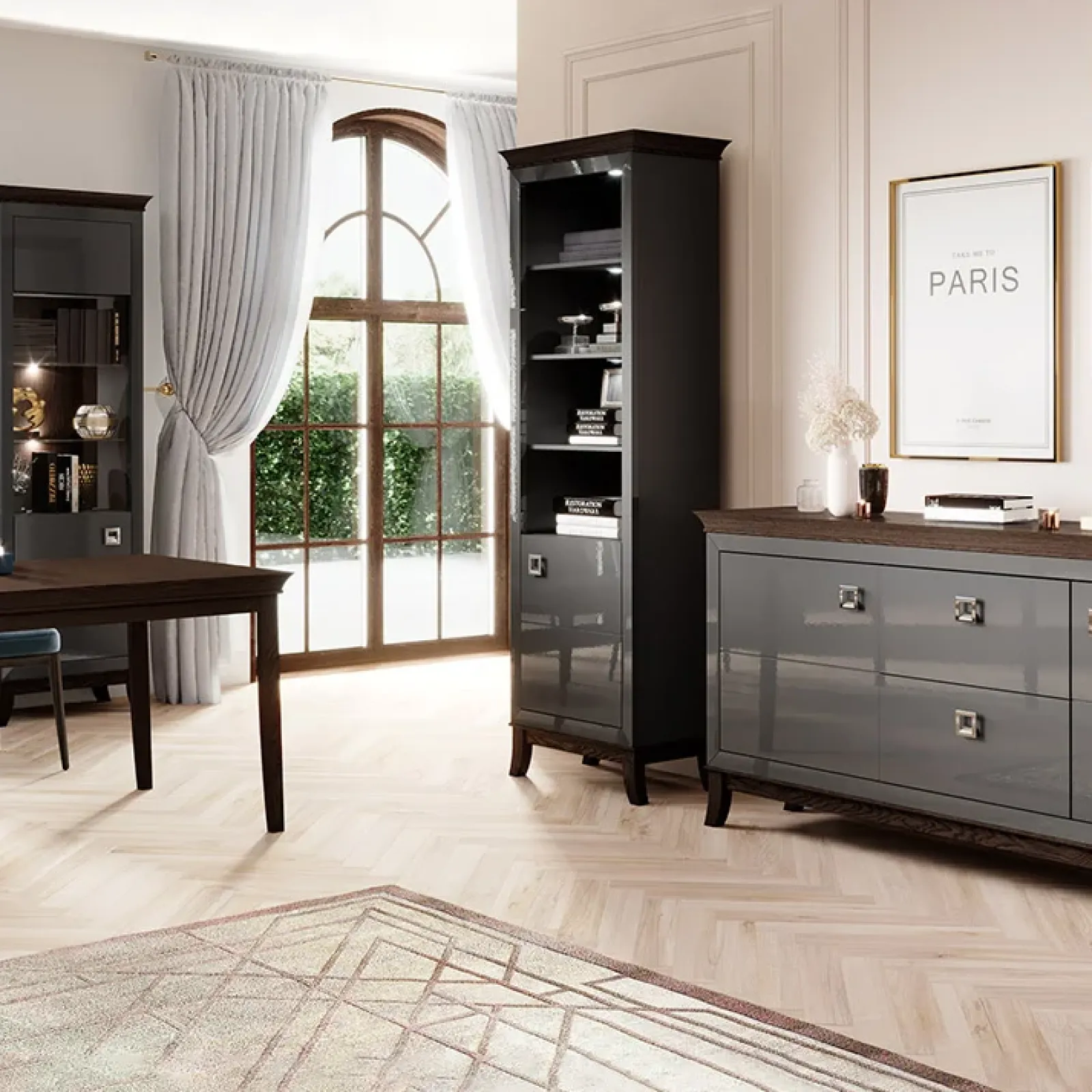 Garnero Arredamenti Librerie Ufficio|Librerie-Libreria 66x207h cm 4 ripiani moderna antracite lucido rovere scuro Umag Antracite - Wengè