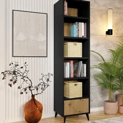 Garnero Arredamenti Librerie|Librerie-Libreria 50x192h cm 5 vani a giorno 1 cassetto rovere nero Hans