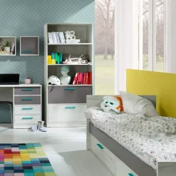 Garnero Arredamenti Armadio Cameretta|Librerie-Libreria 83x195h cm con 2 cassetti bianco pino grigio blu Maya Gihome®