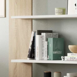 Garnero Arredamenti Librerie Ufficio|Librerie-Libreria 180x180h cm moderna bianco opaco e rovere natura Aline 2 Bianco Opaco - Rovere