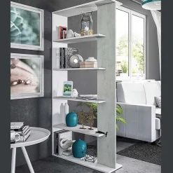 Garnero Arredamenti Librerie|Librerie-Libreria 90x180h cm moderna bianco opaco cemento Elira Bianco Opaco - Cemento