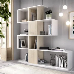 Garnero Arredamenti Librerie Ufficio|Librerie-Libreria 145x145h cm moderna bianco rovere natura Snake Bianco Opaco - Rovere