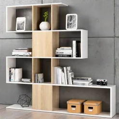 Garnero Arredamenti Librerie Ufficio|Librerie-Libreria 145x145h cm moderna bianco rovere natura Snake Bianco Opaco - Rovere