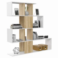 Garnero Arredamenti Librerie Ufficio|Librerie-Libreria 145x145h cm moderna bianco rovere natura Snake Bianco Opaco - Rovere