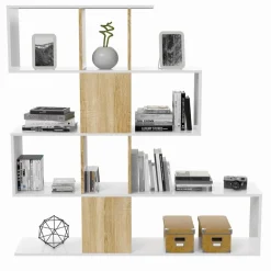 Garnero Arredamenti Librerie Ufficio|Librerie-Libreria 145x145h cm moderna bianco rovere natura Snake Bianco Opaco - Rovere
