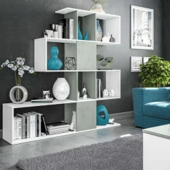Garnero Arredamenti Librerie Ufficio|Librerie-Libreria 145x145h cm moderna bianco opaco cemento Snake Bianco Opaco - Cemento