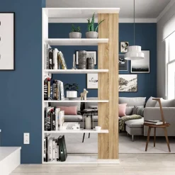 Garnero Arredamenti Librerie Ufficio|Librerie-Libreria 90x180h cm moderna bianco opaco rovere Elira Bianco Opaco - Rovere