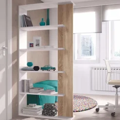 Garnero Arredamenti Librerie Ufficio|Librerie-Libreria 90x180h cm moderna bianco opaco rovere Elira Bianco Opaco - Rovere
