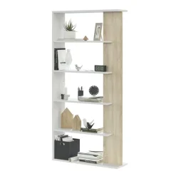 Garnero Arredamenti Librerie Ufficio|Librerie-Libreria 90x180h cm moderna bianco opaco rovere Elira Bianco Opaco - Rovere