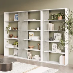 Garnero Arredamenti Librerie Ufficio|Librerie-Libreria 270x180h cm moderna design bianco opaco cemento Libris Aline 3 Bianco Opaco - Cemento